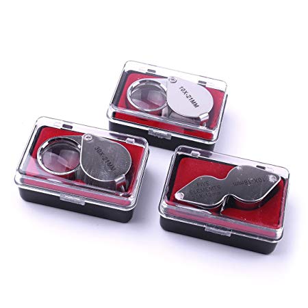Atoplee 3pcs Jeweler's Loupe Magnifier Magnifying Glass with Protective Case 10X/20X/30X