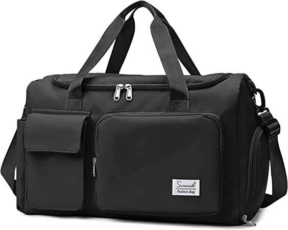 Suruid Sports Gym Bag with Shoes Compartment Travel Duffel Bag with Dry Wet Separated Pocket for Men and Women, Overnight Bag Weekender Bag Training Handbag Yoga Bag - Black