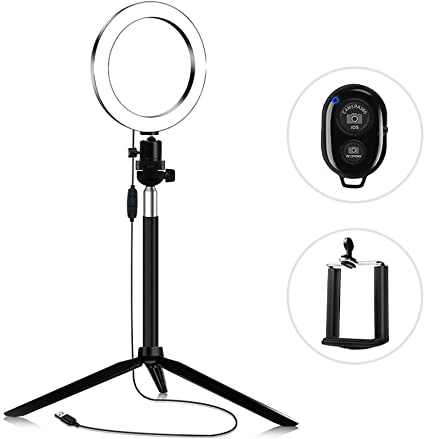 Docooler 14.5cm Ring Video Light with Stand Equipped with Ball Head with Selfie Stick Phone Holder Phone Remote Control for Live Streaming/Makeup/Video Recording/Selfie/Still Life Photography