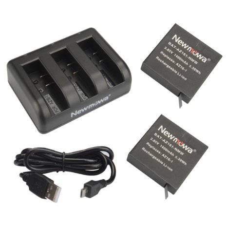 Newmowa AZ16-1 Replacement Battery (2-Pack) and 3-Channel USB Charger for Xiaomi YI AZ16-1 and Xiaomi Yi 4K Action Camera