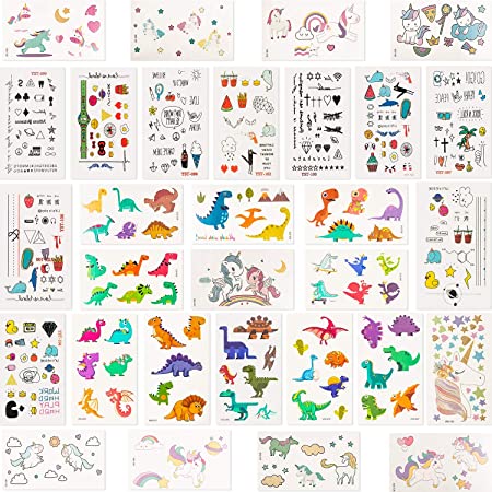 800 Pieces 60 Sheets Temporary Tattoos for Kids Over Waterproof Unicorn Dinosaur Cartoon Tattoo Stickers for Adults Birthday Party Favors Supplies