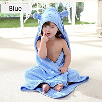 Baby Hooded Towel with Bear Ear-Hypoallergenic, Soft and Thick 100% Organic Cotton Bath Set for Girls, Boys, Infant ad Toddler, Good Choice for Baby Shower Gift (Blue)