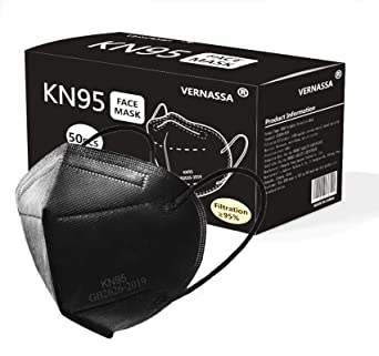 VERNASSA KN95 Face Mask 50 Pack, Individually Wrapped, 5-Ply Breathable Comfortable Safety Mask Filter Efficiency≥95% Against PM2.5 Black masks