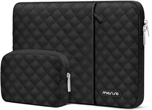 MOSISO Laptop Sleeve Compatible with MacBook Air/Pro, 13-13.3 inch Notebook, Compatible with MacBook Pro 14 inch M3 M2 M1 2023-2021, Square Quilted Vertical Bag with Pocket & Small Case, Black