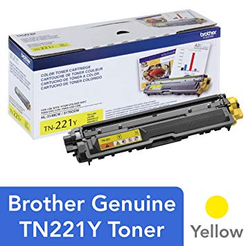 Brother Genuine Standard Yield Toner Cartridge, TN221Y, Replacement Yellow Color Toner, Page Yield Up To 1,400 Pages, Amazon Dash Replenishment Cartridge, TN221