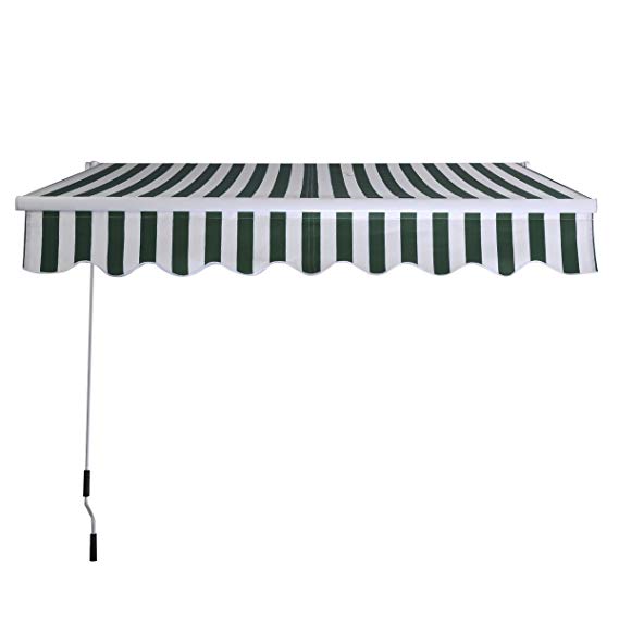 Goplus Manual Patio 6.4'×5' Retractable Deck Awning Sunshade Shelter Canopy Outdoor New (Stripe Green & White)