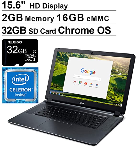 2020 Newest Acer Chromebook 15 15.6 Inch Premium Laptop, Intel Celeron N3060 up to 2.48 GHz, 2GB LPDDR3 RAM, 16GB SSD, WiFi, HDMI, Chrome OS   NexiGo 32GB MicroSD Card Bundle