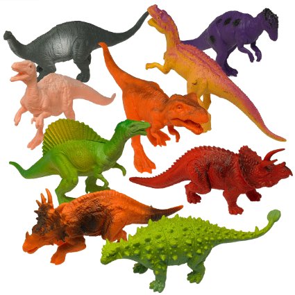 Prextex Realistic Looking 7 Dinosaurs Pack of 12 Large Plastic Assorted Dinosaur Figures