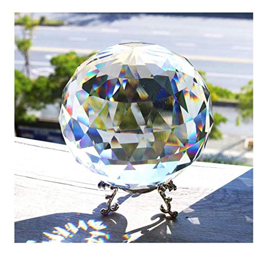 H&D Clear Cut Crystal Glass Ball, 100mm Translucent Faceted Gazing Ball, Crystal Sphere Prisms Suncatcher Home Hotel Decor