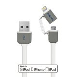 EasySMX Apple MFi Certified 2-in-1 USB Cable with Lightning Connector and Micro USB Connector 33ft 1 meter Charging and Syncing for iOS and Android Mobile Phones and Tablets White