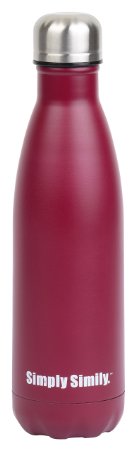 Simply Simily Insulated Water Bottle - BPA Free - Double Walled Vacuum Insulation - 18/8 Grade Stainless Steel - Long Neck and Bullet Shape Designed - Fits in bicycle water bottle cage or Cup Holder - 17 Oz