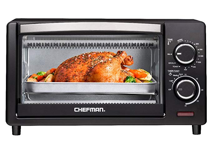 Chefman 4 Slice Countertop Toaster Oven w/ Variable Temperature Control and 30 Minute Timer; Cooking Functions to Bake, Broil, Toast, and Keep Warm -  Black