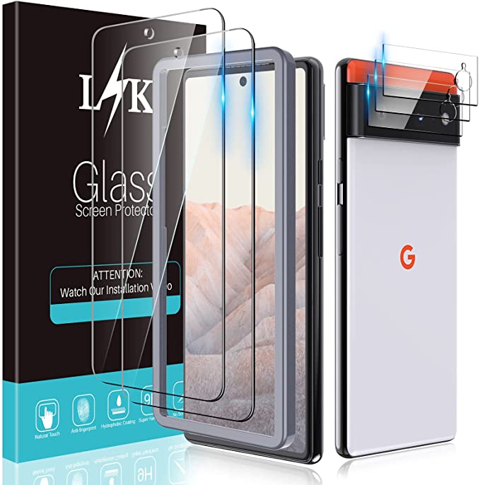 LϟK 5 Pack Screen Protector for Google Pixel 6 5G with 3 Pack Camera Lens Protector and 2 Pack Tempered Glass - HD Clear 9H Hardness Bubble Free Case Friendly Alignment Frame Screen Protective Film