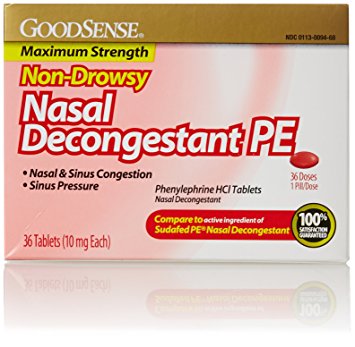 GoodSense Nasal Decongestant Phenylephrine HCl 10 mg Tablets, 36 Count