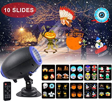 UOOYOO Halloween Projector Light 10 Slides Animated Projector Outdoor Light GIF Waterproof Landscape Lighting for Christmas,Party, Thanks Giving, Birthday, with Wireless Remote
