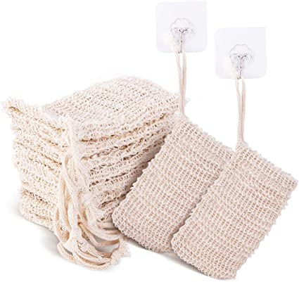 Yoseng 10 Pack Soap Exfoliating Bag Natural Soap Saver,Natural Fiber Soap Bags for Foaming and Drying The Soap, Organic Soap Bag With Pouch Holder for Shower Bath
