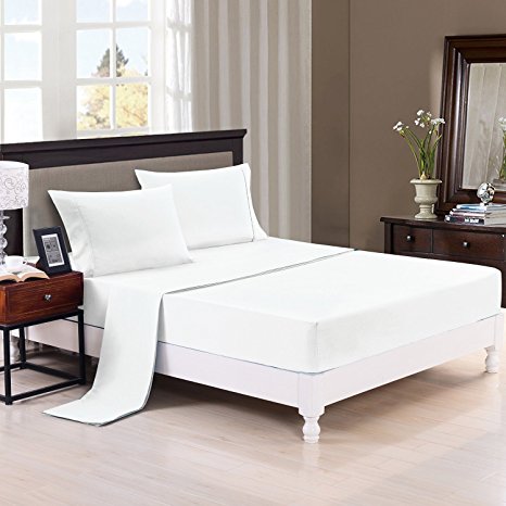Luxury Comfort 2800 Series Wrinkle & Fade Resistant Egyptian Cotton Quality Ultra Soft 4-Piece Bed Sheet Set Full, White, (1LN)