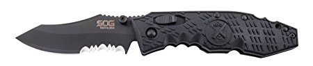 SOG Specialty Knives & Tools Toothlock Folding Knife with Partially Serrated, Black TiNi, san mai VG-10, 3.1-inch Blade - TK-04