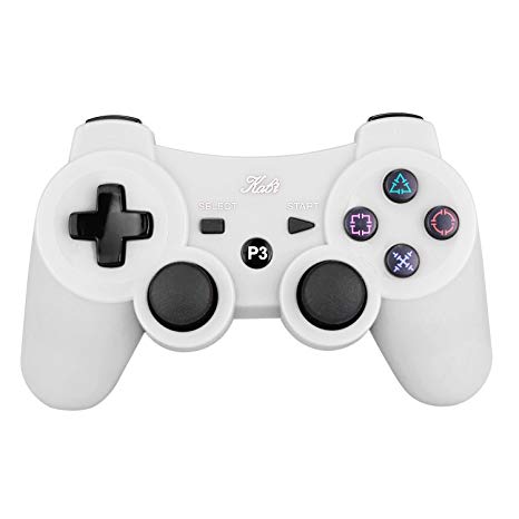 New Wireless Bluetooth Double Shock Game Controller for PS3 Controller with 6-Axis Gamepad for PlayStation 3 Remote Controller including Charge cable by Kabi (White)