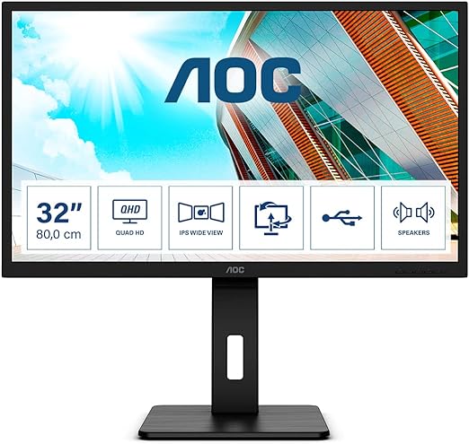 AOC Q32P2 - 32 Zoll QHD Monitor, höhenverstellbar (2560x1440, 75 Hz, HDMI, DisplayPort, USB Hub) schwarz