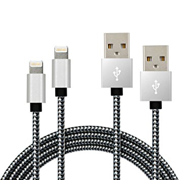 [2PACK 3ft] iPhone Cable JSDION Nylon Braided Lightning Cable/ iPhone Charger Cable for iPhone 6 / 6s / 6 plus / 6s plus / 5 / 5s / 5c / SE / 7 / 7 plus / 8 / 8 plus / X - 1 m (3.3ft) - Silver Gray