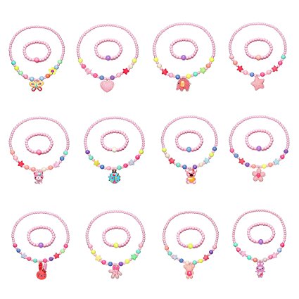 KANKANWO 12Sets Little Girl Princess Party Necklace & Bracelet Jewelry Value Pack