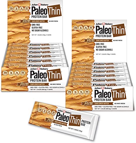 Paleo Protein Bar (Organic Sunflower Butter) 24 Bars (150 Cal, 20g Egg White Protein 5 Net Carbs)