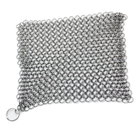 Amagabeli Cast Iron Cleaner XL 7x7 Inch Highest Grade Stainless Steel Chainmail Scrubber