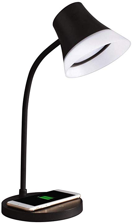 OttLite Shine LED Desk Lamp with Qi Wireless Charging and 2.1A USB Charging Port, Black