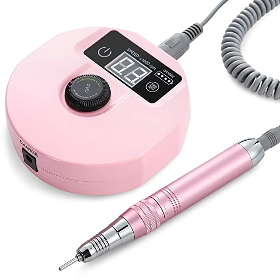 30000RPM Portable Nail Drill Machine - Glynee Professional Electric E File Nail Drill Kit for Acrylic Gel Natural Nails, Manicure Pedicure, Polishing in Salon or Home DIY Use (Pink)