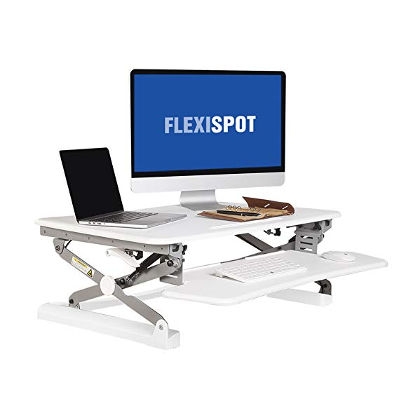 FlexiSpot 35" (89cm) M2W Height Adjustable Standing Desk Riser,Wide sit Stand Up Desk Converter with Wider Keyboard Tray(White)