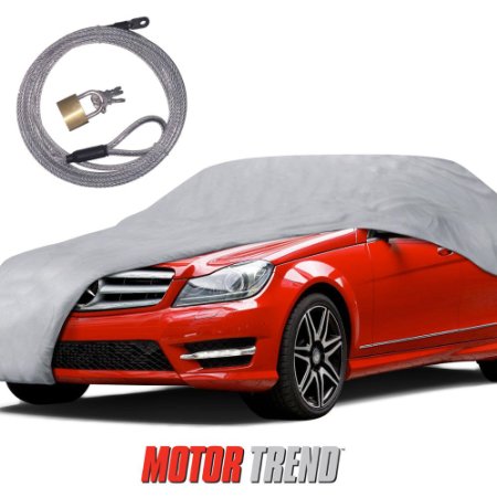 Motor Trend AUTO ARMOR All Weather Proof Universal Fit Car Cover W Lock - UV Water Proof Gray Fits up to 157