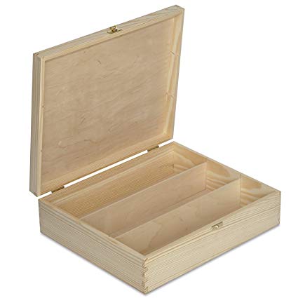 Creative Deco Wine Wooden Box Plain | 3 Space | 35.1 x 30 x 10 cm | Bottle Gift Wood Holder Perfect for Decoupage, Storage, Decoration