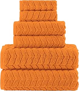 Elegant Comfort Luxury 6-Piece 100% Turkish Cotton Jacquard Braided Textured Premium Hotel Quality Towel Set– Soft and Absorbent, Includes 2 Bath Towels, 2 Hand Towels and 2 Washcloths, Vibrant Orange