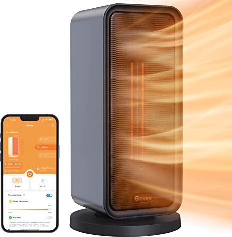 Govee Space Heater, Smart Electric Space Heater with Thermostat, Wi-Fi & Bluetooth App Control, Works with Alexa & Google Assistant, 1500W Ceramic Heater for Bedroom, Indoors, Office, Living Room