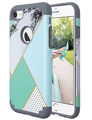 iPhone 7 Case, ULAK Slim Hybrid iPhone 7 Case Knox Armor Dual Layer Protection Shock Absorbing PC TPU Skin Cover for Apple iPhone 7 4.7 inch (2016), Artistic-Mint Green Marble