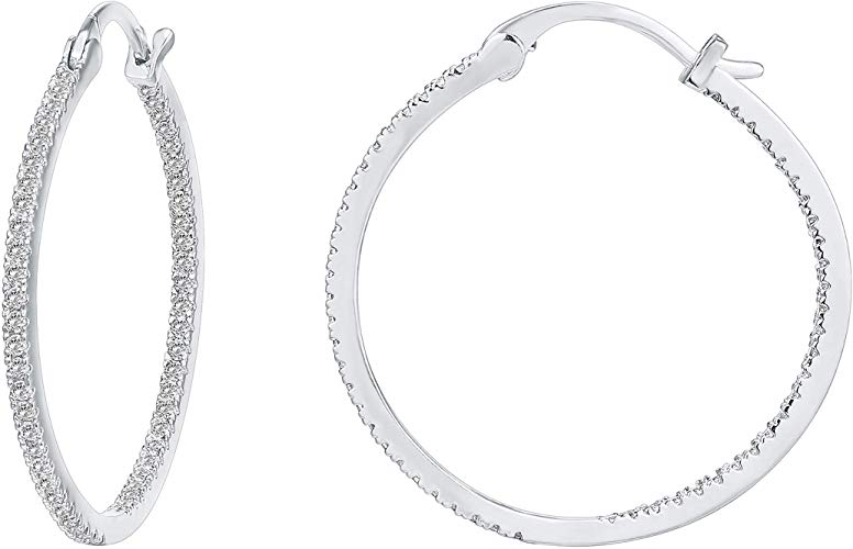 PAVOI 14K Gold Plated 925 Sterling Silver Post Cubic Zirconia Hoop Earrings 30/15mm