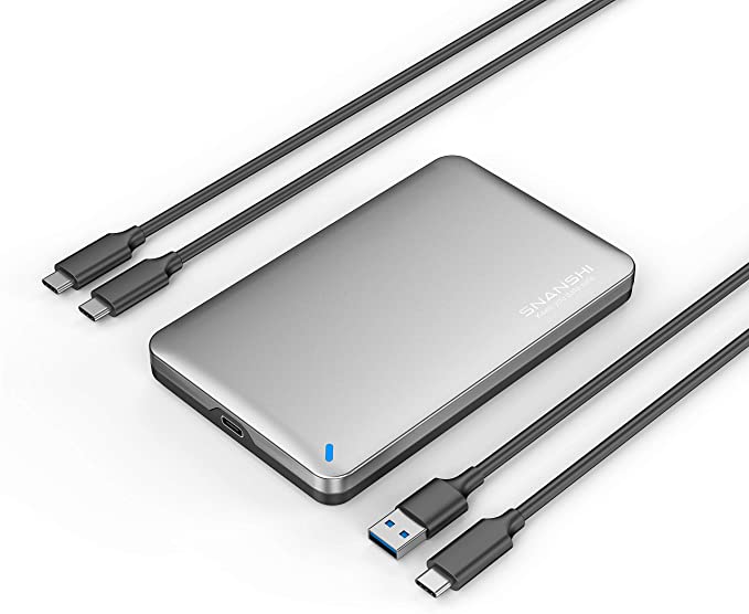 SNANSHI USB C Hard Drive Enclosure, Aluminum 2.5" Hard Drive Enclosure USB C 3.1 Gen 2 to SATA III 6Gbps for 2.5" SATA SSD HDD Case Housing with UASP, Tool-Free Design with USB-C and USB-A Cables
