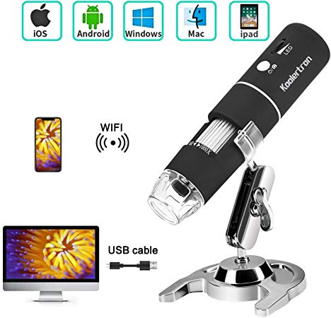 Koolertron Wireless WiFi Digital USB Microscope,Portable USB Digital Microscope Camera with 1000x Magnification HD 2MP and 8 LED Digital Microscope for iPhone, iPad, Android Phone, Windows, Mac