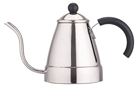 Zell Stainless Steel Tea & Drip Coffee Gooseneck Kettle | Precise Thin Spout for Pour Over Coffee | Gas or Electric Stovetop Compatible | 47 oz (1400 ml)