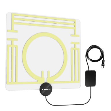 Amplified HDTV Antenna - 65 Miles Range Liger Ultra-Thin HDTV Antenna with Built In Amplifier Signal Booster for the Highest Performance and the Longest Reception Range