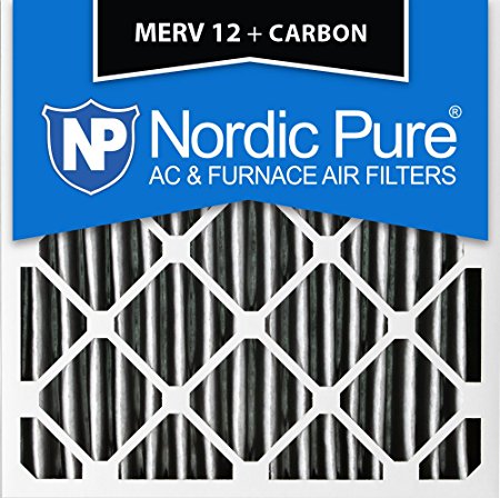 Nordic Pure 18x18x1PM12C-3 Pleated MERV 12 Plus Carbon AC Furnace Filters (3 Pack), 18 x 18 x 1"