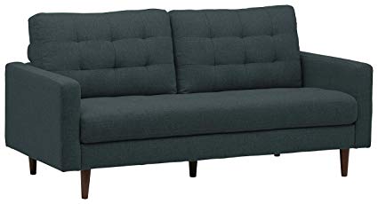 Rivet Cove Mid-Century Modern Tufted Sofa with Tapered Legs, 72"W, Denim