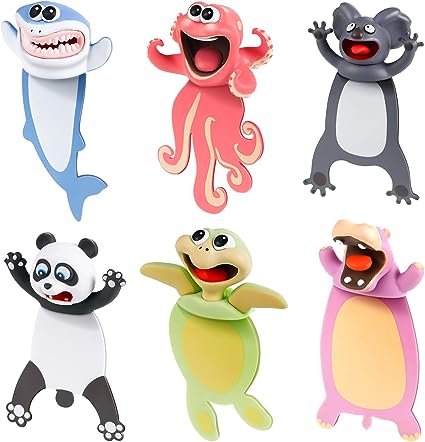 6 Pieces Wacky Bookmarks Animal Bookmarks 3D Squashed Bookmarks for Kids Students Teachers, Funny Bookmark for Reading (Mixed Style)