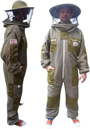 Three Layer Round hat Ultra Ventilated Green Beekeeping Suit Professional bee Suit (3XL)