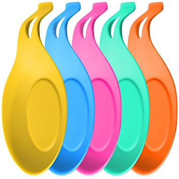 Flexible Almond-Shaped Kitchen Silicone Spoon Rest, IHUIXINHE 5 PCS- BPA Free, Dishwasher, Microwave, Oven and Freezer Safe