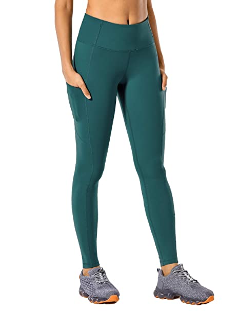 CRZ YOGA Women's Matte Brushed Light-Fleece Leggings High Waisted Workout Yoga Pants with Pocket Squat Proof-28 inches