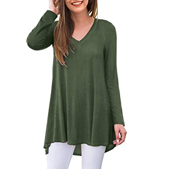 AWULIFFAN Women's Fall Long Sleeve V-Neck T-Shirt Sleepwear Tunic Tops Blouse Shirts