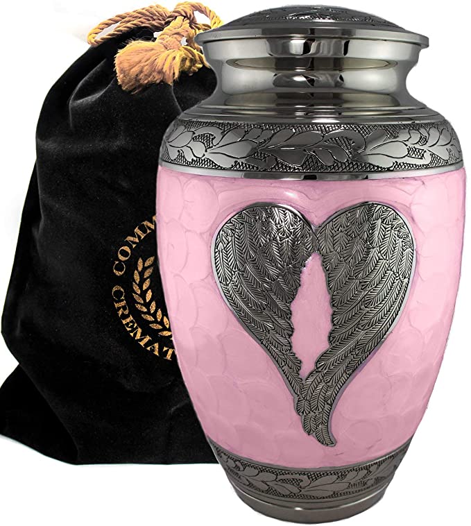 Loving Angel Wings - Niche, Burial, Columbarium or Funeral Adult Cremation Urn for Human Ashes (Large, Pink)