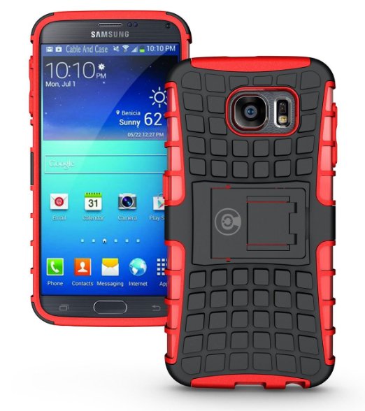 Galaxy s6 Case, By Cable And Case®, Galaxy s6 Armor Cases- Compatible With Samsung Galaxy s6 SIV S IV [SM-G920F] - Soft/Hard Shell 2 in 1 Tough Protective Cover Skin - Red S6 Case